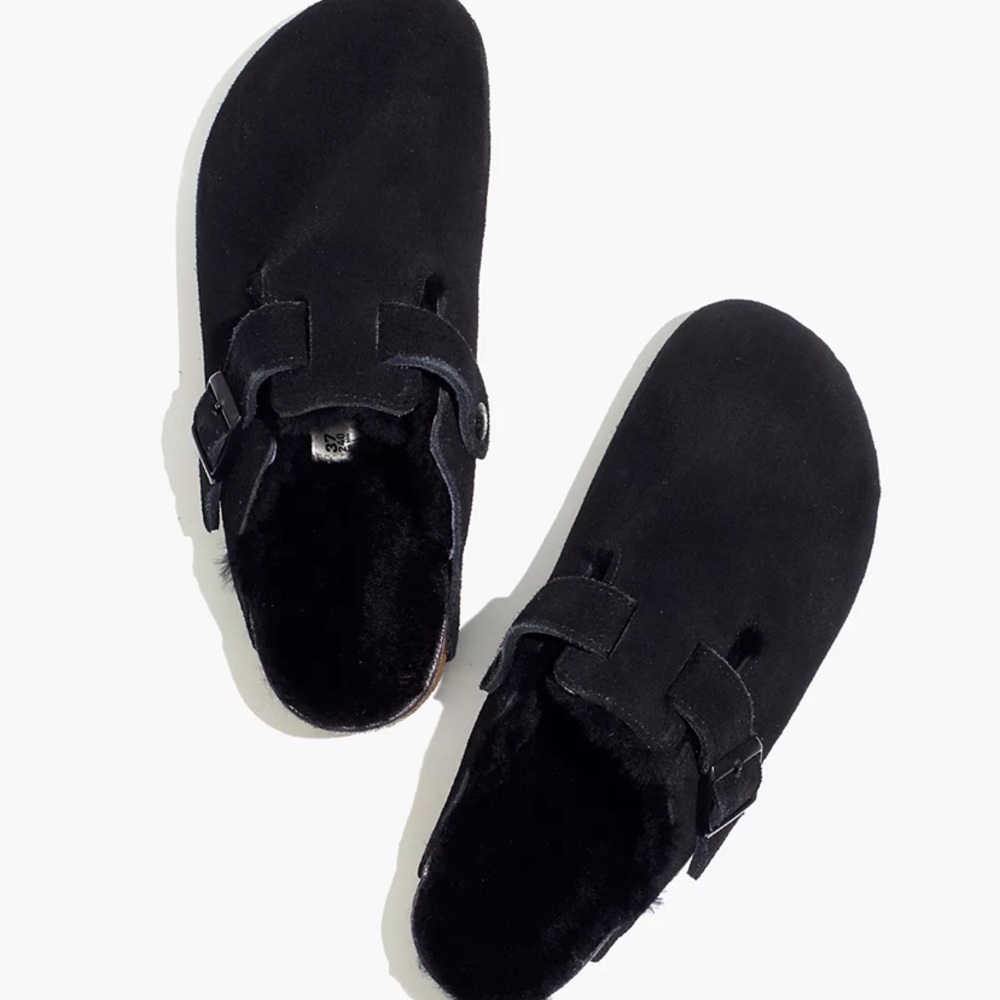 Birkenstock Suede Boston Clogs in Shearling
